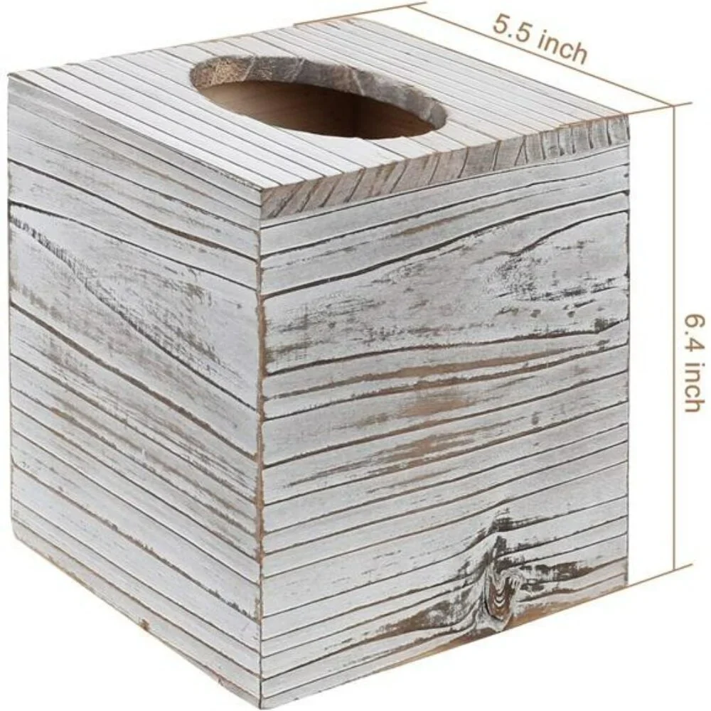 Wood square tissue box cover set of 2 decorative holder for bathroom bedroom off